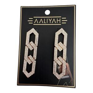 Aaliyah Y2K Rhinestone Chain Link Dangle Earrings Crystal Glam Statement NWT